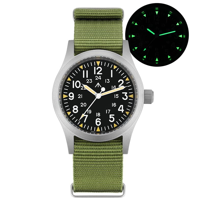 Image of Militado ML05 38mm VH31 Quartz Watch - Domed Sapphire Crystal Field Watch C3 Super Luminous Retro Sweep Wrist Watch for Men 100M Waterproof