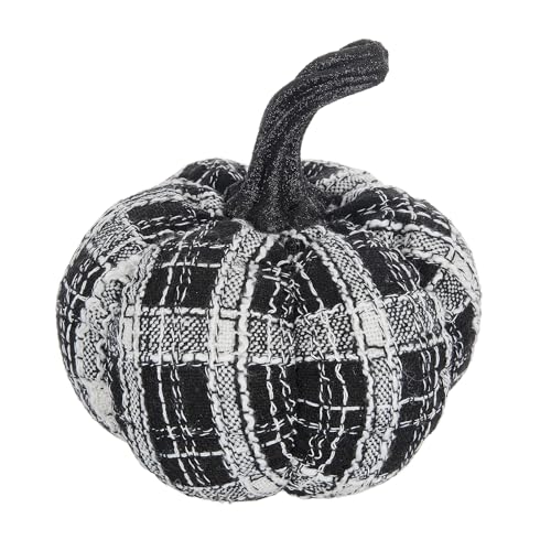 aphrophina Fabric Light Black White Plaid Pumpkin for Holiday Decor, Rustic Design, 7x7x7 Inches