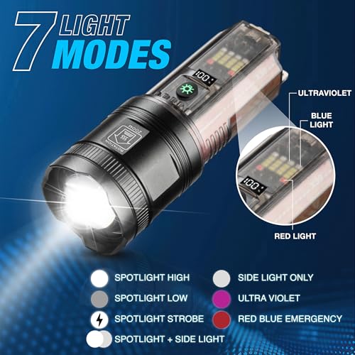 Arc Rack Solar Camping Flashlight, Ideal for Camping Essentials. This Midsize Heavy Duty Survival Gear Flash Light Includes A Black Light/UV Light & More. Essentials for Camping Gear & Hunting Gear