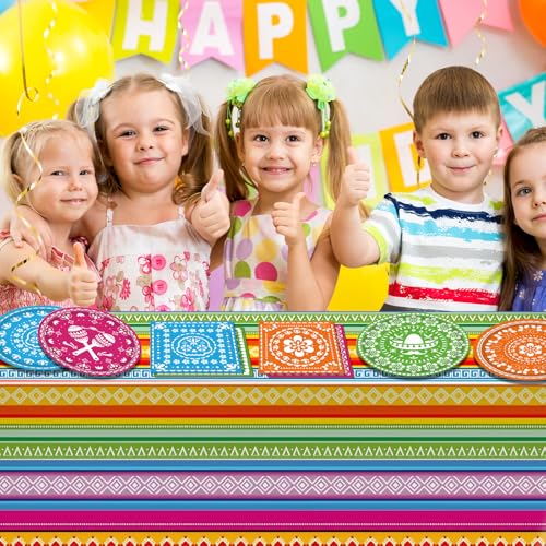 Image of 81PCS Mexican Fiesta Party Decorations Mexican Cinco De Mayo Party Decorations Supplies Mexican Disposable Paper Plates Napkins Mexico Plastic Tablecloth Fiesta Ware Dinnerware for Taco Party Decor