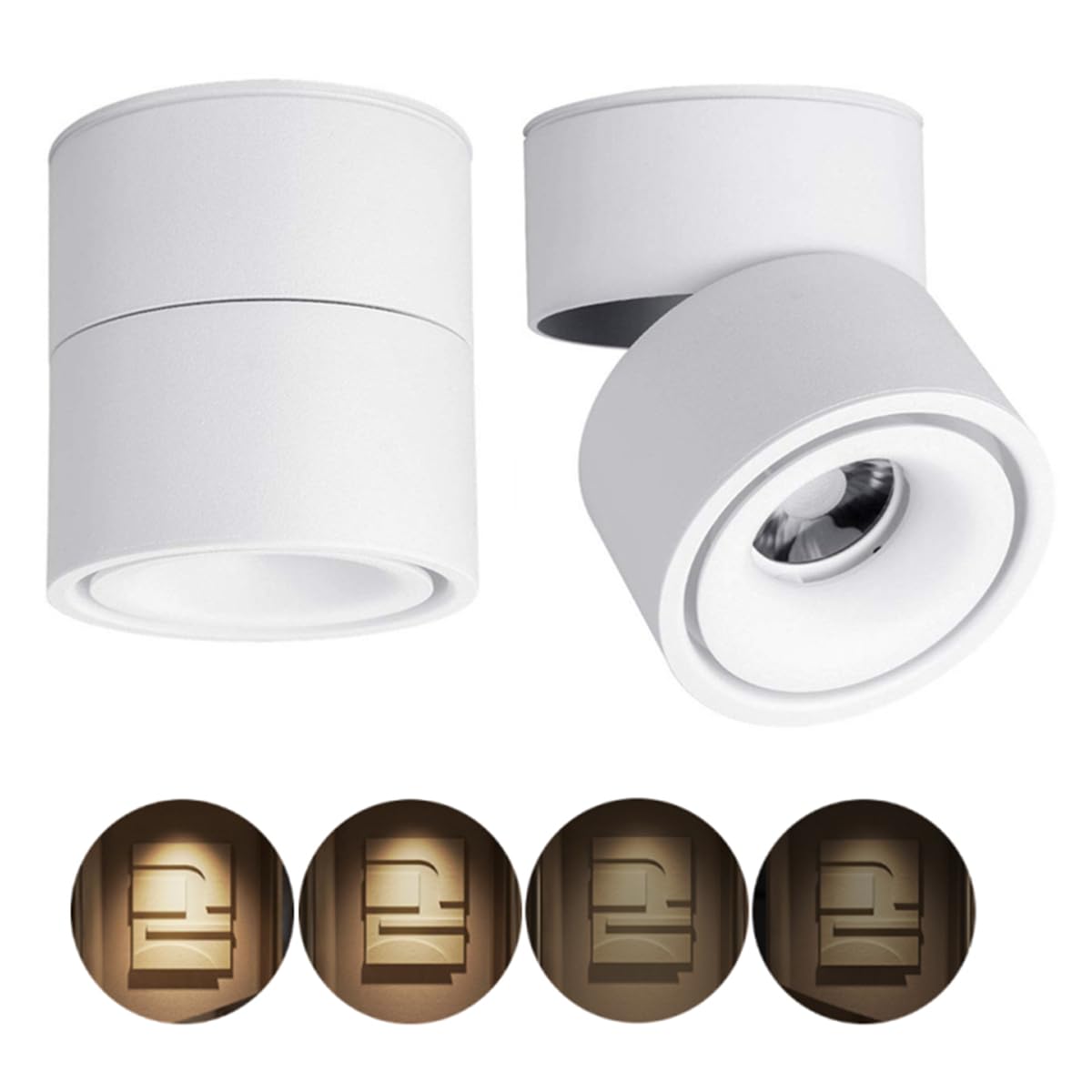Dimmable Ceiling Spotlight,Indoor 360°Adjustable Surface Mounted LED 10W COB Ceiling Downlight-Wall Lamp for Picture Background Wall Display Lighting(Warm Light 3000K,White)
