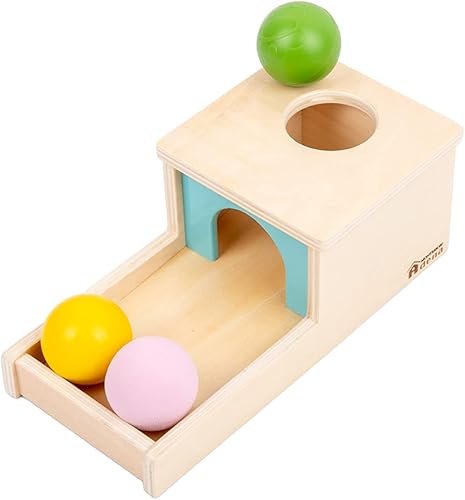 Miniatura 10 de Adena Montessori Juguete de madera para bebés de 6 a 12 meses, 3 bolas, caja de permanencia de objetos con puerta roja, juguete educativo colorido