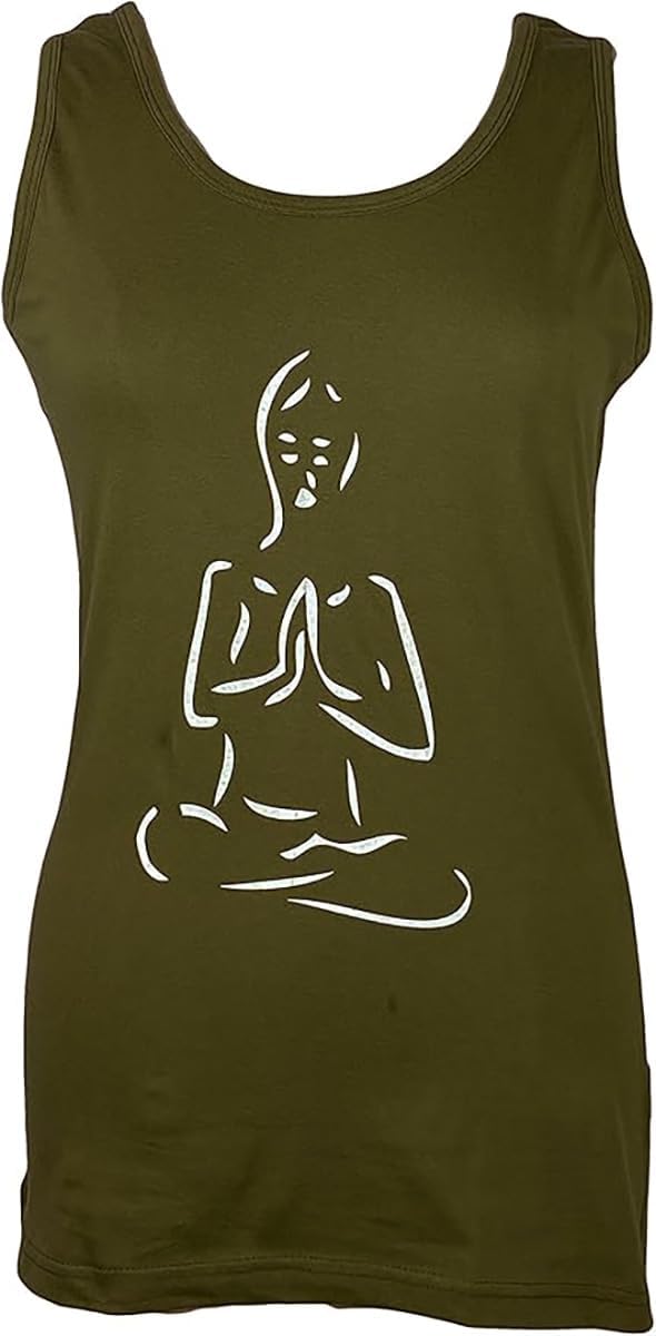 Agan Traders Women's 2025 Winter Knit Cotton Stretchy Yoga Meditation Buddha Printed Sleveless Cami Nepal Highland Tank Tops