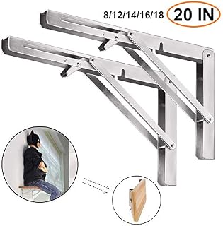 Folding Shelf Brackets 20 Inch, 2pcs Heavy Duty Stainless Steel Collapsible Shelf Bracket