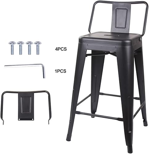 Vista 271 de GIA Taburete de metal con respaldo bajo de altura de mostrador de 24 pulgadas con asiento de cuero vegano, color plateado