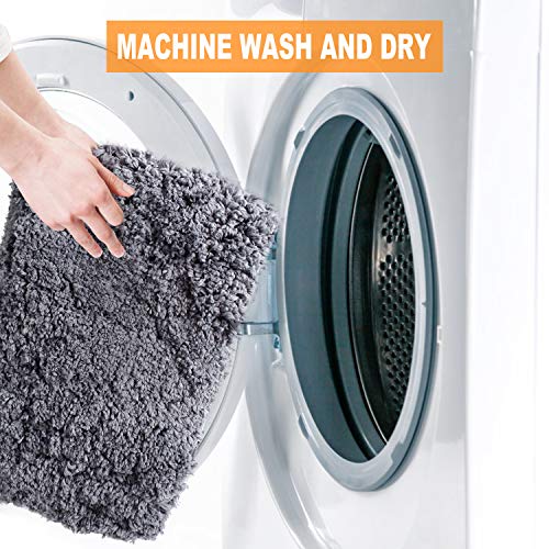 Bathroom Rugs Microfiber Plush Bath Mat Machine Washable, Slip Resistance Rubber and Absorbency Bath Rugs for Bathroom Floor, Door and Sink, Rectangular Floor Mat,Grey,32"x 20"