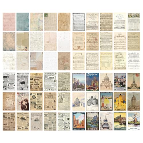 120 Pezzi Carta Scrapbooking Vintage, Carta Pergamena Decorativa per Diario e Junk Journal, 4 Temi: Giornale, Lettere, Musica e Monumenti, Materiale per Collage Fai da Te e Decoupage