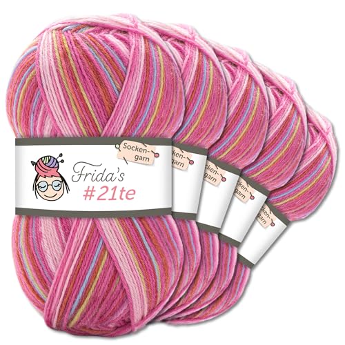 Frida's Wollhaus Frida's #21te - Ovillos de lana para calcetines (5 unidades, 100 g), 15 colores (2706)