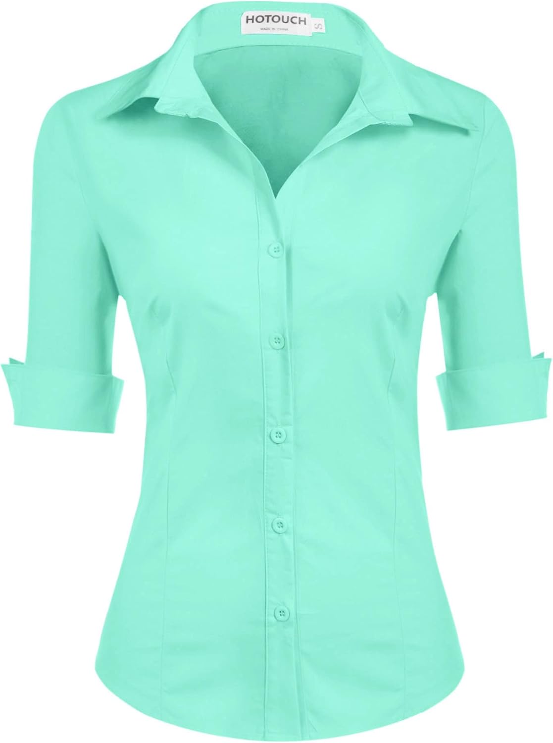 Camicetta Donna Cotone Manica 3/4 - Scollo A V Con Bottoni, Taglio Slim Fit Casual - Foto 7