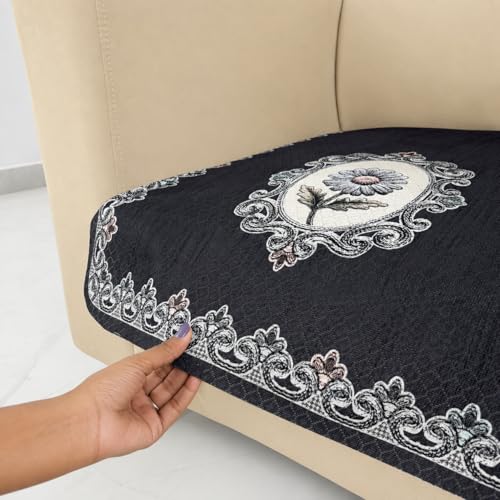 Image of Homerz Premium 'Maharaja Paradise Series' Sofa Cover | Net Fabric Sofa Cover | Washable, Anti-Dust Backed & Wrinkle Resistant Cover (Regal Flower, 1 Seater, Only Seat Cover)