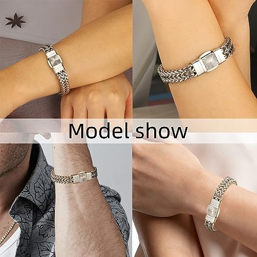 CaptainSteeL Cuban Link Chain Bracelet for Men- 316L Stainless Steel 9/10MM Width Fashion Pattern Snap Button Hip Hop Jewelry,Two Style Cuban Bracelets 18K Gold Plated/Stainless Steel with Gift Box4