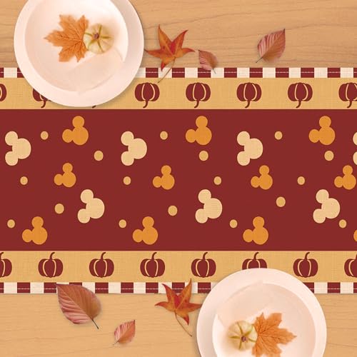 Image of Seliem Fall Pumpkin Table Runner, Red Autumn Thanksgiving Polka Dot Kitchen Dining Table Decor, Seasonal Burlap Home Decoration Indoor Outdoor Party Supply 13 x 72 Inch