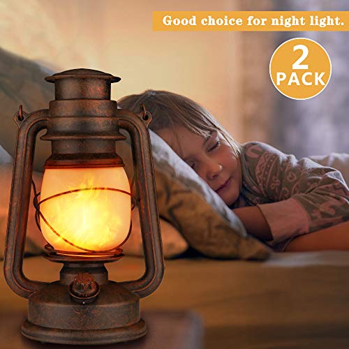 LED Vintage Lantern, Realistic Flicker Flame Outdoor Hanging Lantern Battery Operated Camping Night Lights with Remote Landscape Decorative for Garden Patio Deck Yard Path 2 Pack (Copper)