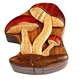 Mushroom - All Natural Wood Intarsia Puzzle Box - Handcrafted with Secret Compartment