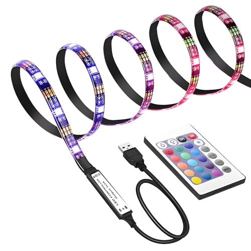 1M Tira de luz LED, iluminación LED impermeable multicolor para TV, PC, escritorio, cinta adhesiva de doble cara, adecuada para la decoración, Incluír control remoto de 24 teclas