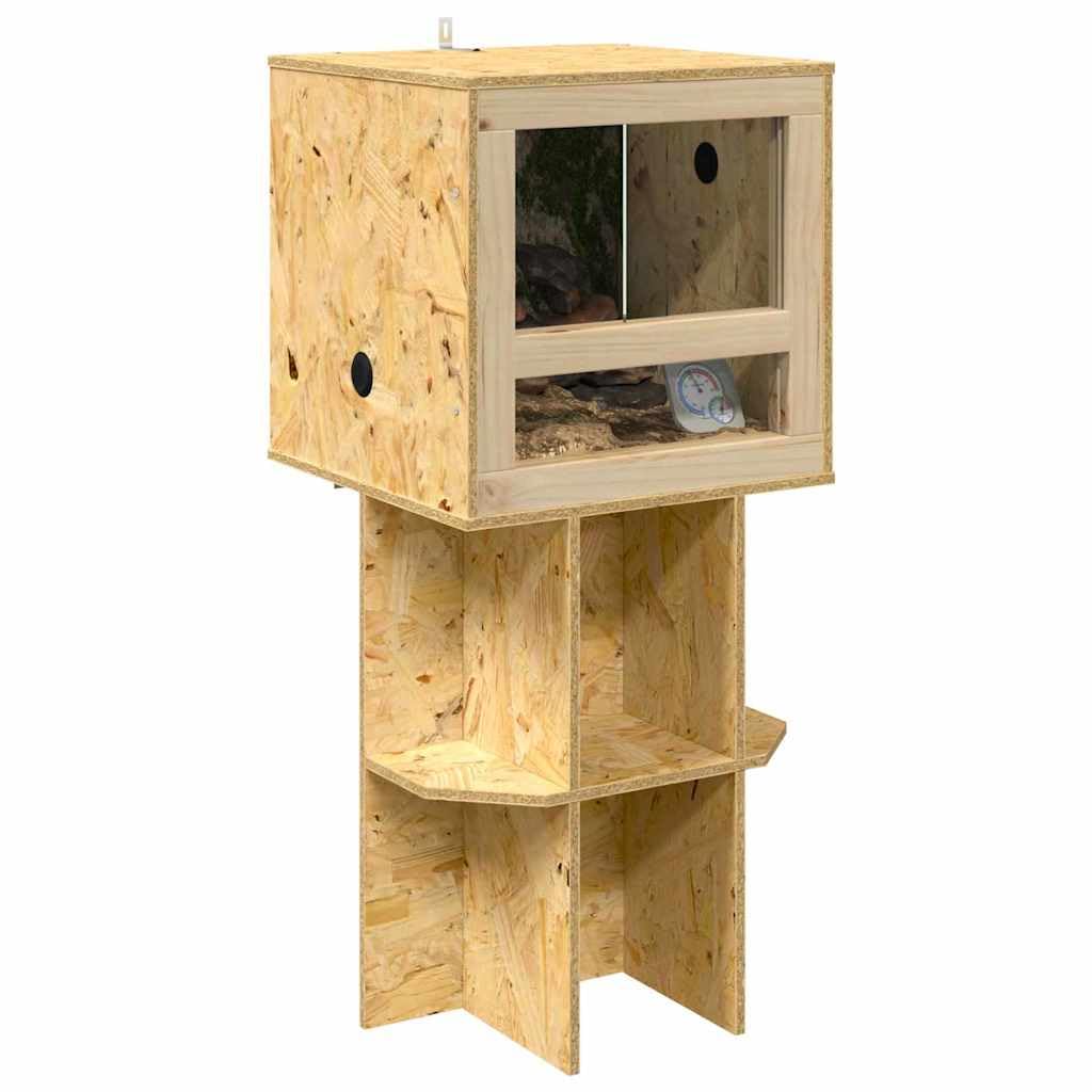Terrario para reptiles y anfibios con puerta de cristal y ventana en diseño rústico OSB marrón, 40 x 40 x 90 cm, gran terrario