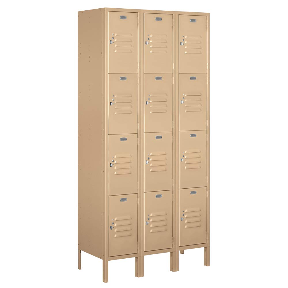 Salsbury Industries 64365TN-U 12" Four Tier Standard, 3 Wide x 6 Feet High x 15 Inches Deep, Unassembled Metal Locker, Tan