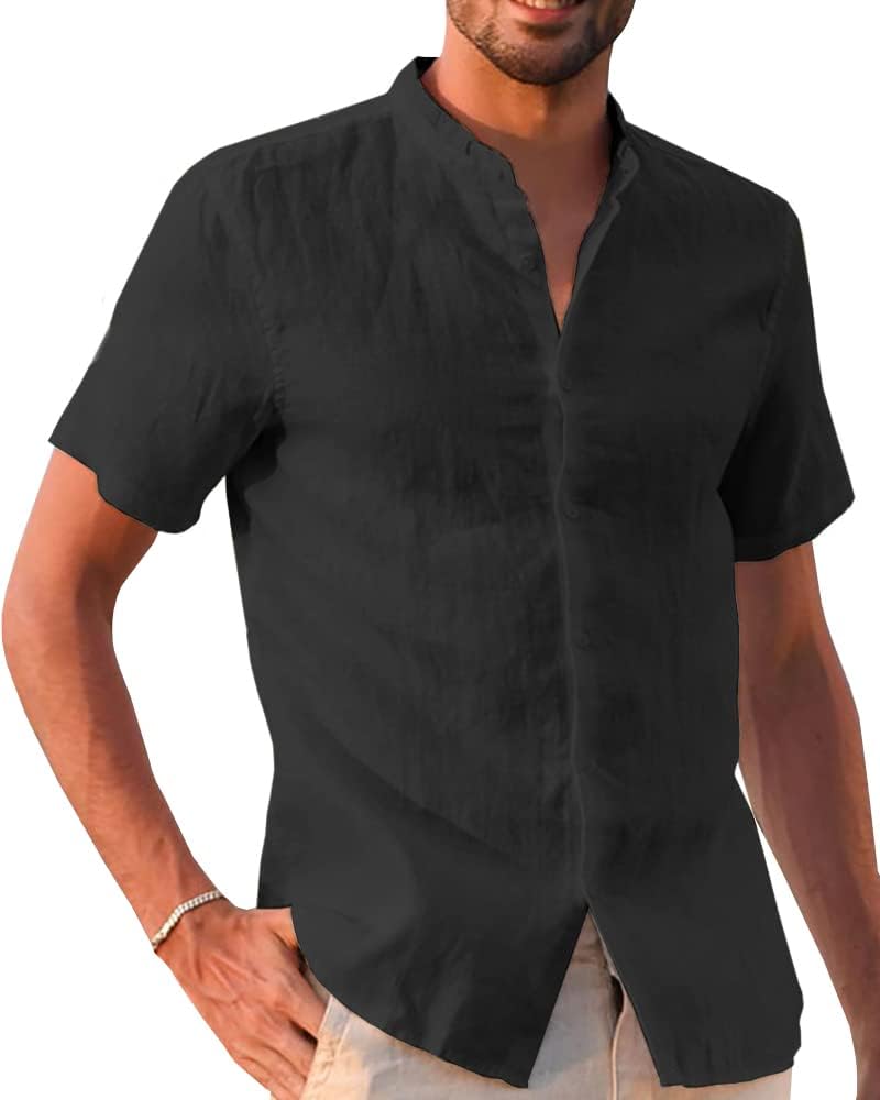 Runcati Leinenhemd Herren Sommer Kurzarm Freizeithemd Regular Fit Strandhemd Einfarbig Casual Shirts