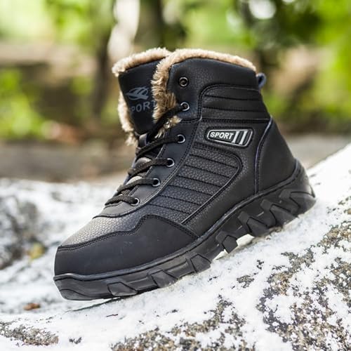 Men's Winter Snow Boots: Warm Lining, Anti - Slip. Mid - Top Leather Sneakers for Hiking, Working, Driving & Outdoor Trekking. Lightweight & Waterproof.2