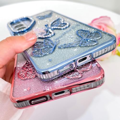 Image of Elzzi Electroplated Butterfly Phone Cover for Samsung S26 Plus Case, Showcasing Pearlescent Diamond Soft TPU, Camera Protection, Shockproof, Dropresistant Stylish for Girls & Women (Sierra Blue)