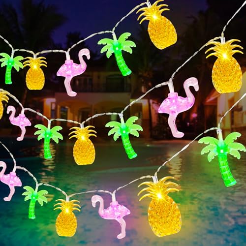 Flamingo Lichterkette, 3 M 20 LED Flamingo Lampe Solar, Lichterkette Tropisch, Lichterkettes Hawaii Sommer, Geeignet für Hawaii-Partys Im Innen- und Außenbereich, Sommerpartys, Stranddekorationen