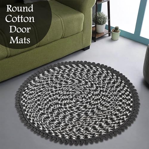 Image of Kuber Industries Pack of 2 Round Durable Door & Bathroom Mat for Indoor & Outdoor Use | 30 inchx30 inch Washable Kitchen Mat for Floor | Bedside Rug & Balcony Paidan | Spiral Design - Grey & White