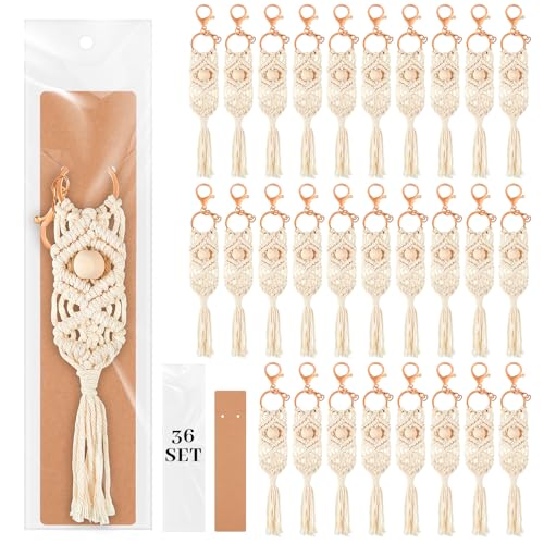 Landical 36 Set Boho Macrame Keychain Bulk with Aesthetic Tassel and Kraft Tags for Key Purse Wallet Birthday Wedding Party Favors Baby Bridal Shower Christmas Gift