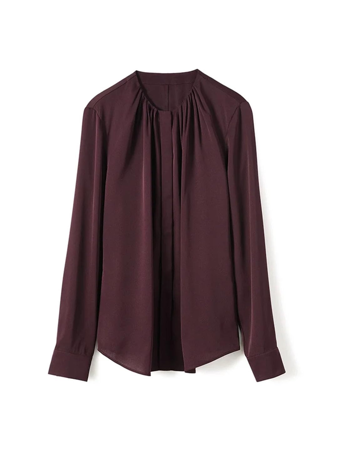 Camicia da donna tinta unita top plissettata girocollo manica lunga camicia ufficio lavoro chiffon camicia
