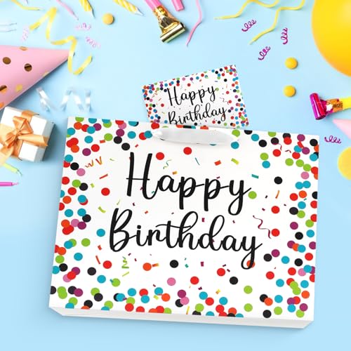 Image of JMANNI Large Happy Birthday Gift Bag with Tissue Papers and Greeting Card, Portable Paper Gift Bags with Handles,Colorful Dots Present Bags for Women Girls Birthday Party Supplies 13 inch x 10.2 inchx4.7 inch