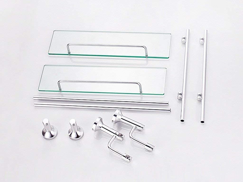Estante de Vidrio Templado Doble Palanca Individual Estante de baño con Barra de Toalla y riel montado en la Pared de Aluminio (Size : 48 * 12 * 44CM)
