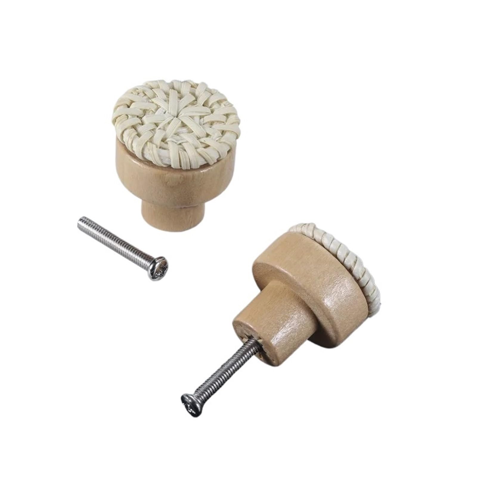 KLdcfhDR 2pcs Handmade Rattan Wood Cabinet Drawer Knobs with Screws(30mm White)