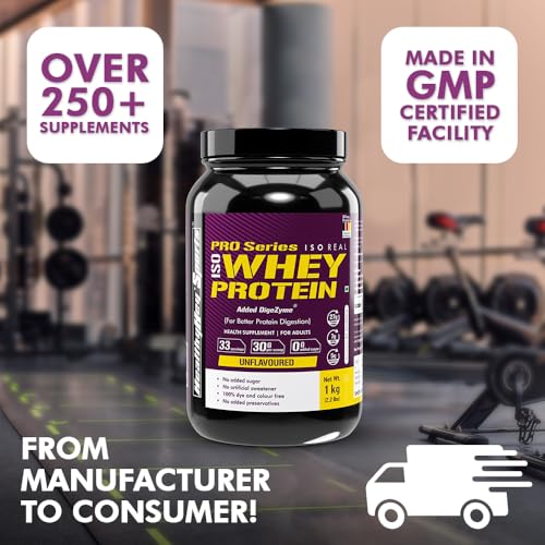 Image of HealthyHey Sports ISO Whey Protein - ISOReal (Sourced From Germany) - 90% Protein with Digestive Enzymes - (Unflavoured - 1 kg)