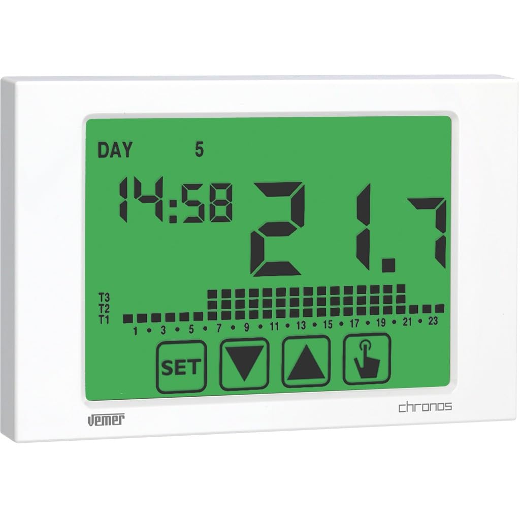 VEMER VE453700 CHRONOS - Termostato Digitale per Caldaia con Programmazione Settimanale, Display Touch Screen e Alimentazione 230V, Bianco