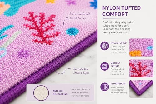 Image of Matz&More Mermaid Kids Floor Mat | 40x60 CM | Purple | Nylon Tufted Gel Baking Anti-Slip | Home School Doormat | Children Play Room Entrance & Child Bedroom
