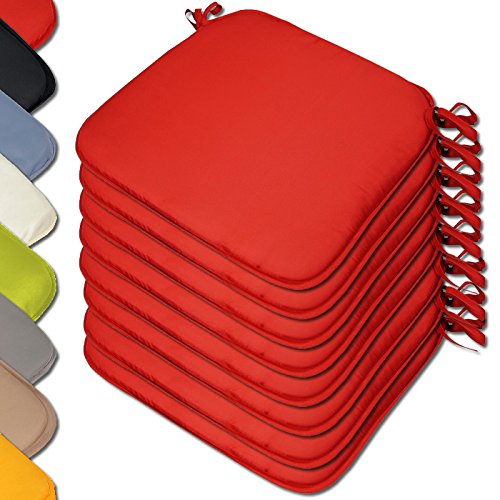Beautissu 8er Set gepolsterte Stuhlkissen Sitzkissen - 2cm dick - mit 4 Befestigungsbändern - rot - viele Farben erhältlich