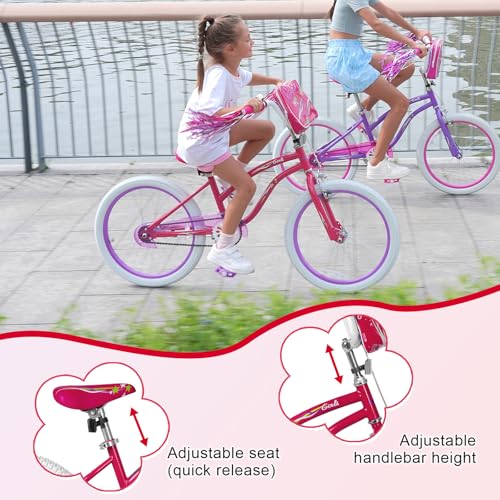 Image of WEIZE Girls Bike for 6-12 Years Old Kids, 20 Inch Kids Bike with Training Wheels, Streamers, Basket and Doll Seat, Children Bicycles with Coaster Brake, Red