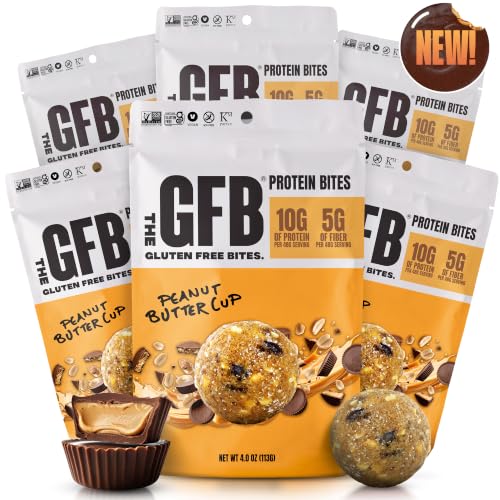 The GFB Chocolate Peanut Butter Cup High Protein Bites | Certified Gluten Free Snacks | Super Tasty Plant Based Protein Balls | Travel Ready Non-GMO Kosher &amp; Vegan Snacks | Resealable 4oz Bags, 6 Pack