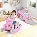 GLACER 5 in 1 Toddler Slide Rocking Toy, Rocking Horse Playset with Slide, Basketball Hoop, Ring Toss Game, Stool & Inflatable Basketball, Convertible Climber Playground for Indoors Outdoors (Pink)