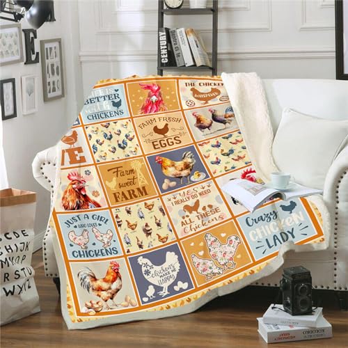 Chicken Blanket Chicken Throw Blanket for Women Girls Chicken Blanket Gift for for Womens Just A Girl Who Loves Chickens Blanket Funny Colorful Rooster Blankets for Couch Bed Sofa 60x50