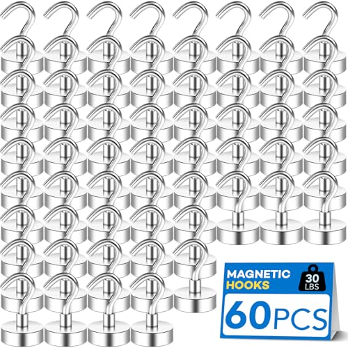 Image of LOVIMAG Magnetic Hooks, Cruise Essentials 2026, 60 Pack-30LBS | Heavy Duty Strong Magnet Hook for Cruise Cabin, Refrigerator Fridge, Ship, Classroom, Kitchen Grills, Silver