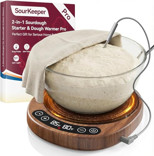 SourKeeper Larger 2-in-1 Sourdough Starter Warmer Pro - 2026 Upgrade Larger Heating Plate, Dough Temp Probe, 1°F Control (70–110°F), 24H Timer, Real-Time Monitoring Walnut,6.5inch