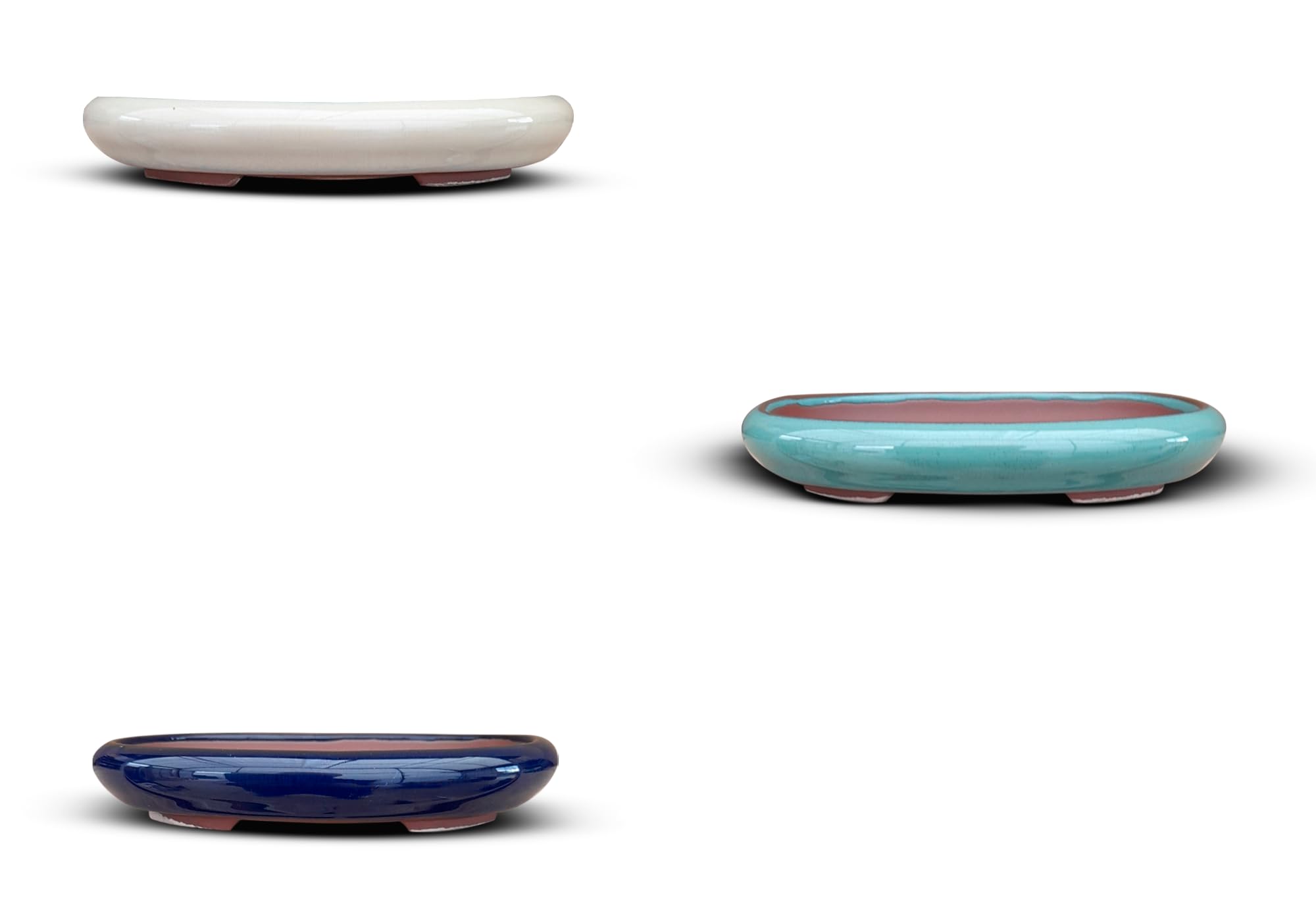 Macetas Bonsai Ceramica para Mame y Shohin 13.5x10x2.2 cm | Set 3 Macetas Ovaladas | Macetas para Bonsai Resistentes a Cualquier Clima | Maceteros Bonsai Ceramica con Drenaje