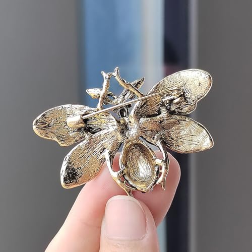 Image of Rhinestone Brown Bee Brooch Pin for Women Girls Vintage Blue Insect Wing Animal Lapel Pins Cute Dress Accessories Birthday Christmas Wedding Jewelry Gift