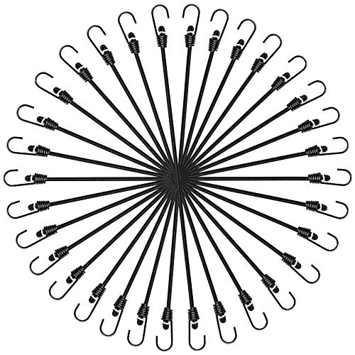 ZHOUBIN 12 inch Bungee Cords with Hooks - Short Small Black Bungee Cords 15 Pcs