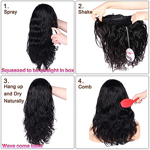 Wignee 100% Virgin Human Hair Natural Wave Wigs With Bangs Brazilian Human Hair Wave Wigs Natural Black Color (16 Inch) #TOP5