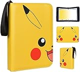 KASTEWILL Álbum de Cartas Coleccionables para Pokémon, Álbum Colección Tarjetas, Álbum Cartas, Carpeta de Cartas Portátil Con cremallera Se 50 páginas 400 tarjetas capacidad(amarillo)