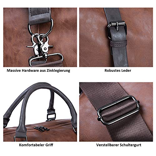 Oversized Leather Travel Duffel Bag, Weekender Overnight Bag Waterproof Leather Large Carry On Bag Travel Tote Duffel Bag for Men or Women-Brown