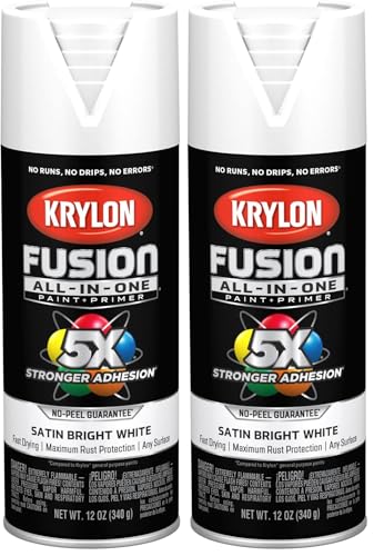 Image of Krylon K02734007 Fusion All-In-One Spray Paint for Indoor /Outdoor Use, Satin Bright White, 12 Ounce (Pack of 2)