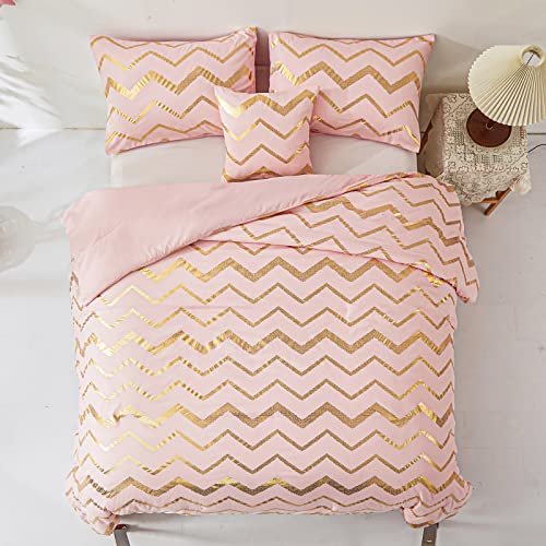Pink Comforter Set Queen Size, Metallic Blush And Rose Gold Bedding Set, 4 Piece Lightweight Microfiber Comforter For Teen Girls Women (2 Pillow Shams + 1 Decorative Pillow Sham) #TOP2