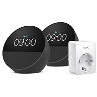 Echo Spot | Nero, 2 pezzi + Tapo Presa Smart Alexa